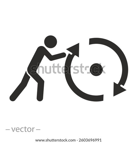businessman pushing circle arrows, consistency icon, key to success it is effort, flat vector illustration