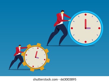 Businessman pushing clock