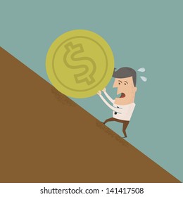 Businessman pushing coin , eps10 vector format