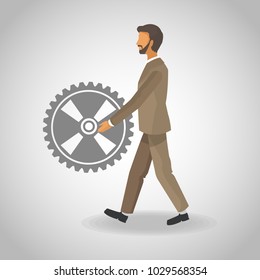 Businessman pushing gear