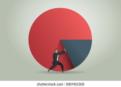 Businessman pushing graph up to the target goal and success on, pie chart. Business concept illustration Vector