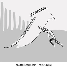 businessman pushing up the graph vector illustration doodle sketch hand drawn with black lines isolated on gray background. Changing directions, Business concept. Editable artwork.