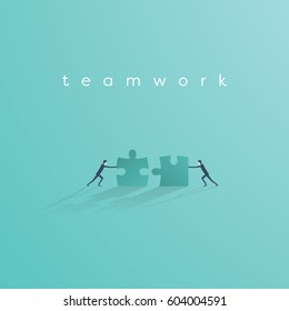 Businessman Pushing Jigsaw Puzzle To Complete It. Business Teamwork Concept Vector Symbol. Idea Of Cooperation And Collaboration. Eps10 Vector Illustration.