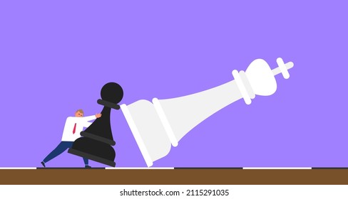 businessman pushing large pawn figure playing chess vector illustration