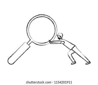 businessman pushing magnifying glass search