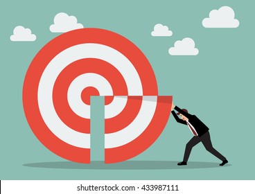 Businessman pushing missing piece in big target. Business target concept