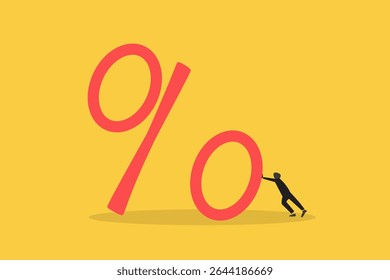 Businessman pushing part of large percentage sign
