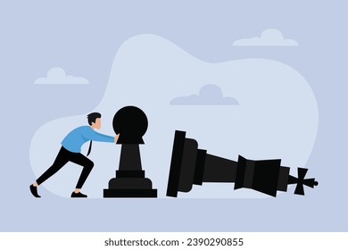 Businessman pushing pawn until kick falls down