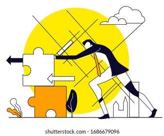 Businessman pushing puzzle pieces.  Business concept collection