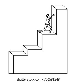 businessman pushing stair block structure sketch silhouette in white background vector illustration