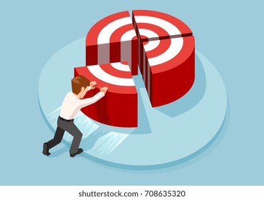 Businessman pushing target piece part to connect into whole one. 