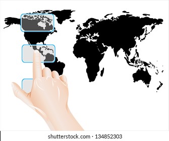 Businessman pushing World Map  for Business and Technology Concept.