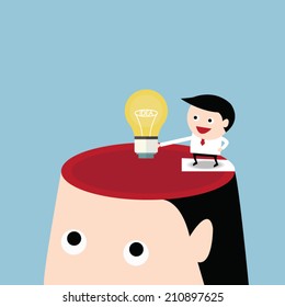 Businessman put idea to the brain, Businessman concept, vector