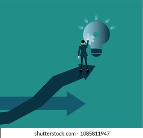 Businessman Put the missing puzzle pieces to solve the problem. question mark become a light bulb. The concept using the problem solving process to accomplish the goal.Change of a direction