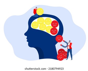 The businessman put positive thinking on head human and output Negativity for new mindset concept vector illustrator