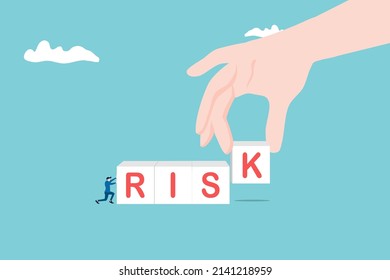 Businessman puts blocks with the word Risk and a house. Risky investments. Risk management concept.