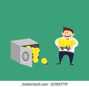 a businessman puts ideas in the safe