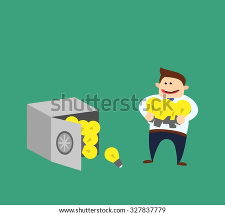 a businessman puts ideas in the safe