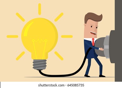 businessman puts plug in the socket. Business concept . Vector illustration