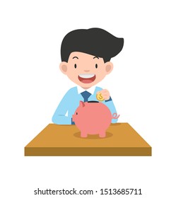 businessman putting coin with Piggy bank concept of saving money