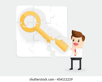 businessman putting jigsaw puzzle pieces together