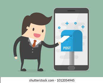 Businessman Putting Letters In Postbox. Business Concept Illustration.