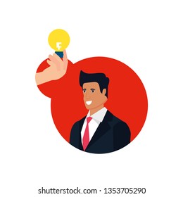 businessman with puzzle piece in shape light bulb