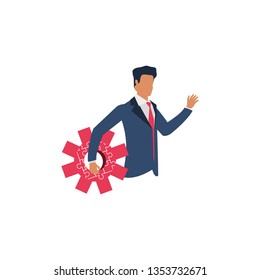businessman with puzzle pieces in shape pinion