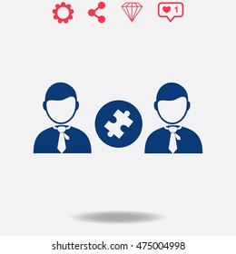 Businessman puzzle vector icon on grey background.