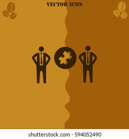 Businessman with puzzles vector  icon Coffee symbol background.