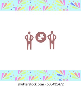 Businessman with puzzles vector icon on white background. Isolated illustration. Business picture.