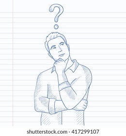 Businessman with question mark above his head.
