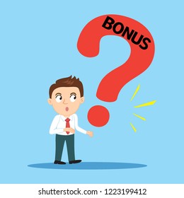 Businessman with question mark ask to bonus money, illustration vector cartoon
