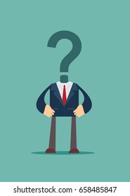 Businessman with Question Mark Head . Stock flat vector illustration.