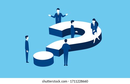 empresario y signo de interrogación, ilustración vectorial, fondo azul