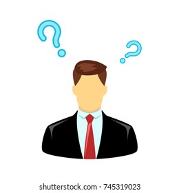 Businessman with Question mark isolated on white background. Symbol for your web site design, logo, app, UI. Vector illustration, EPS