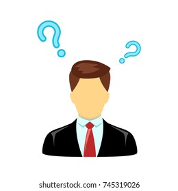 Businessman with Question mark isolated on white background. Symbol for your web site design, logo, app, UI. Vector illustration, EPS