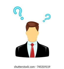 Businessman with Question mark isolated on white background. Symbol for your web site design, logo, app, UI. Vector illustration, EPS