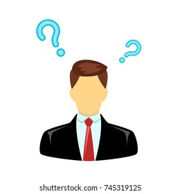 Businessman with Question mark isolated on white background. Symbol for your web site design, logo, app, UI. Vector illustration, EPS