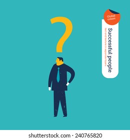 Businessman with a question mark on the head. Vector illustration Eps10 file. Global colors. Text and Texture in separate layers.