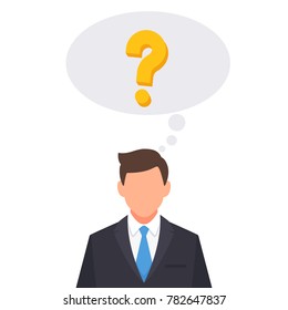 Businessman with question mark thinking bubble cartoon vector illustration