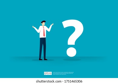 businessman and question mark vector illustration. Business dilemma, decision, challenge and solution vision concept.