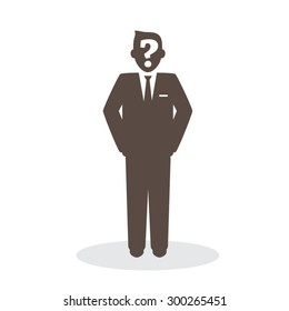 Businessman with question marks in his head.