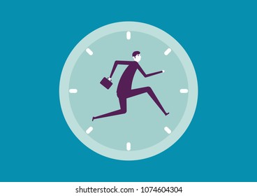 Businessman and race agains time. Vector illustration working business concept.