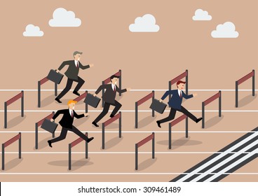Businessman race hurdle competition. Business concept