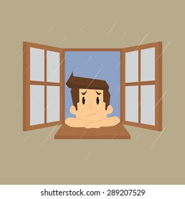 businessman with a rainy season that boring. vector