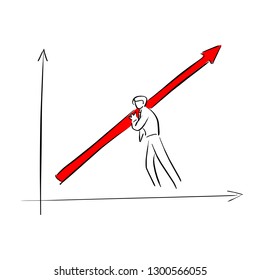 businessman raise the red arrow for success vector illustration sketch doodle hand drawn with black lines isolated on white background
