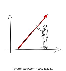 businessman raise the red arrow for success vector illustration sketch doodle hand drawn with black lines isolated on white background