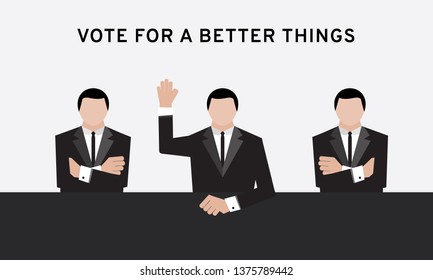 businessman raise their hands and folded to vote on resolution disapproving of deal in conference room vector