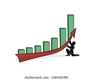 businessman raises an arrow. increase in sales. achievement of success. graph growing up. vector illustration.